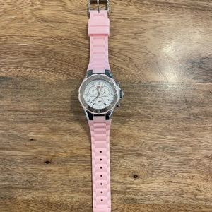 Michele 💖TAHITIAN CHRONOGRAPH watch with silicone light pink band.